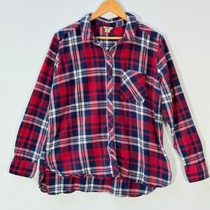 Woolrich Flannel Shirt Womens XXL‎ Red Blue White Plaid Button Down Long Sleeve